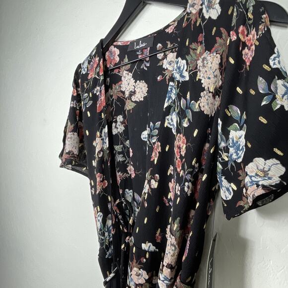 Lulus Size S NWT Divine Days Black Floral Print Wrap Dress - Picture 4 of 8